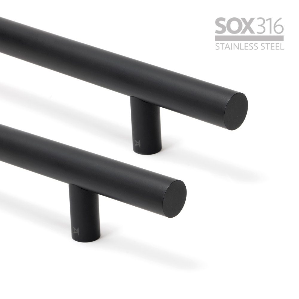 SOX 316 Matt Black T Bar Pull Handle Pair (Back to Back Fixings) - 1200mm